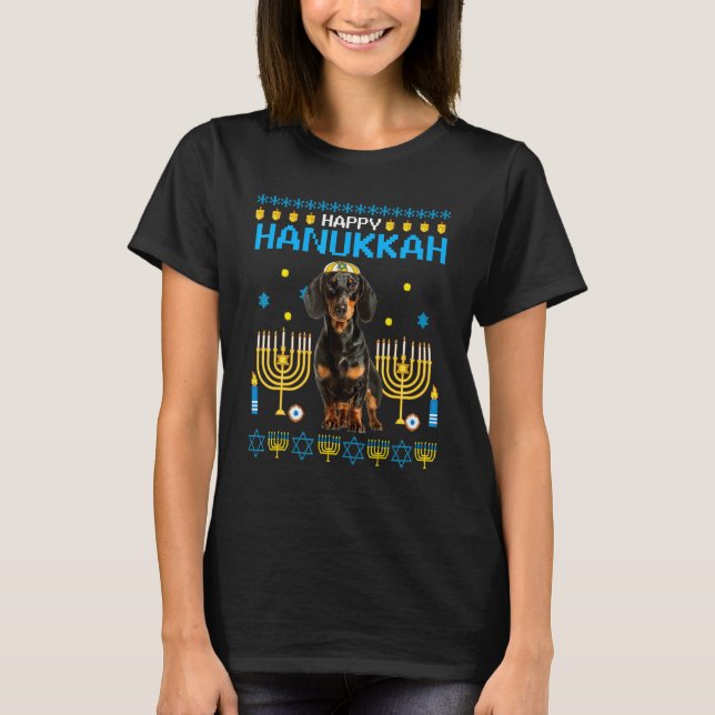 T-shirt Dachshund Chanukah Juif Ugly Hanoukka Sweater Pa (Devant)