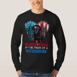 T-shirt Dachshund Chien Coeur 4 juillet Chien  Drapeau USA