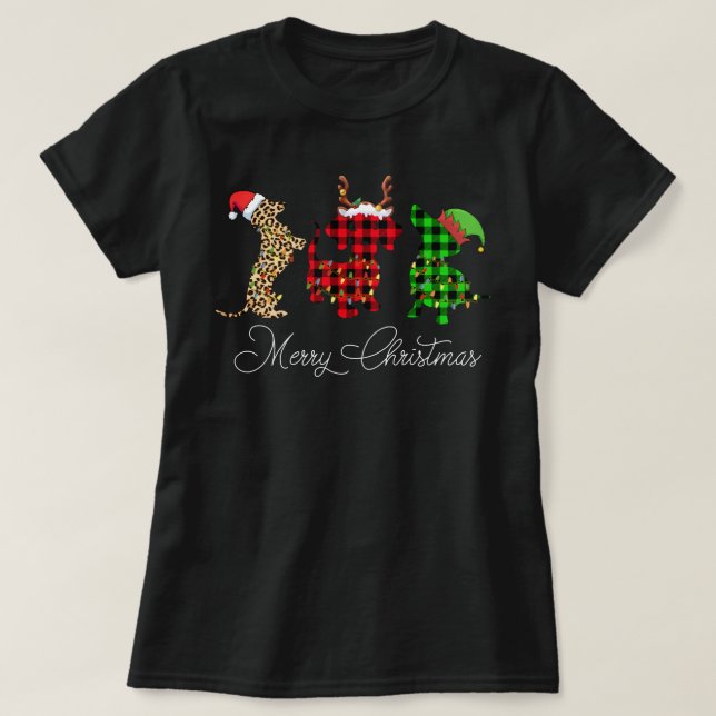 T-shirt Dachshund Chien de Noël Leopard Plaid Père Noël (Design devant)