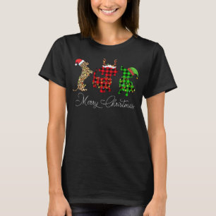 T-shirt Dachshund Chien de Noël Leopard Plaid Père Noël