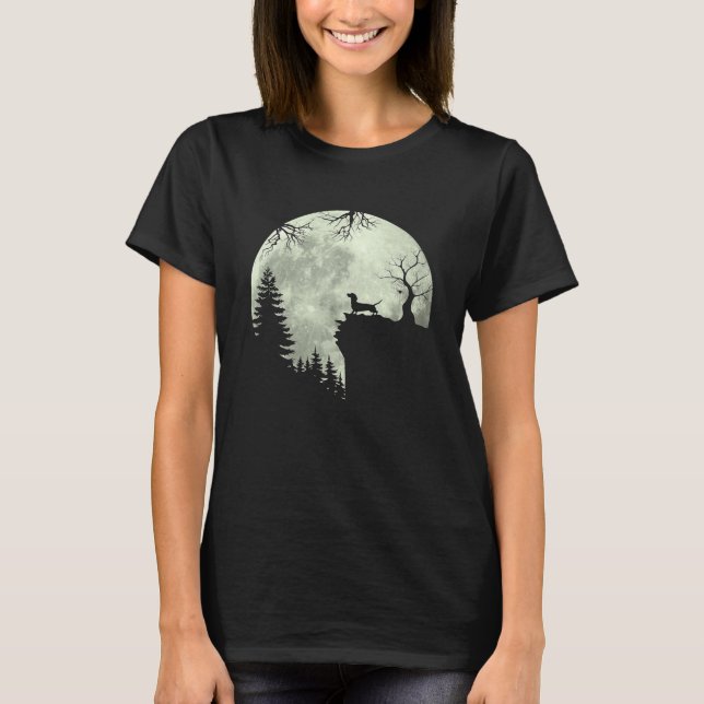 T-shirt Dachshund Chien Et Moon Howl Dans Le Chien Foresti (Devant)