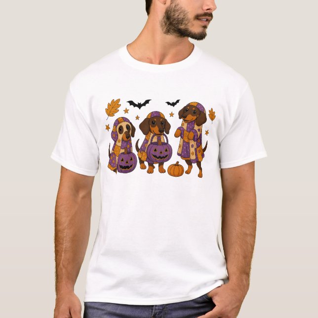 T-shirt Dachshund Chien Fantôme Halloween (Devant)