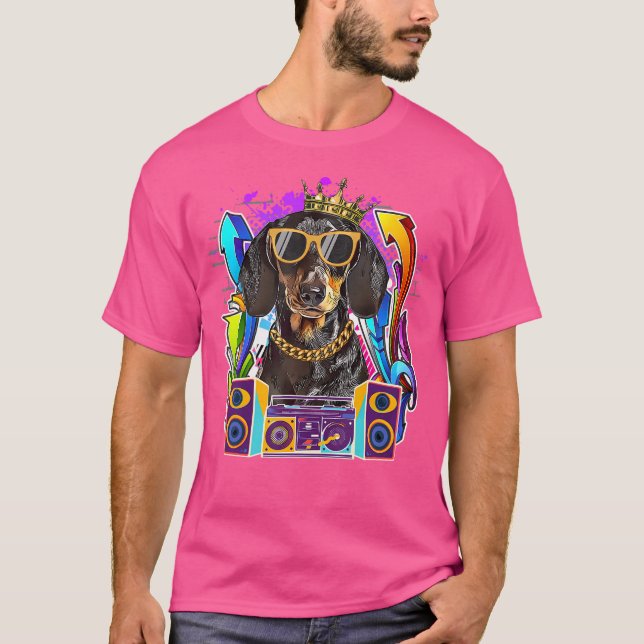 T-shirt Dachshund Chien Hip hop 90S Rap Music (Devant)