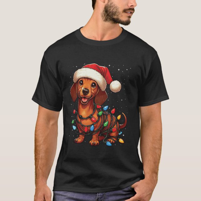 T-shirt Dachshund Chien illuminations de Noël Noël Noël Ch (Devant)