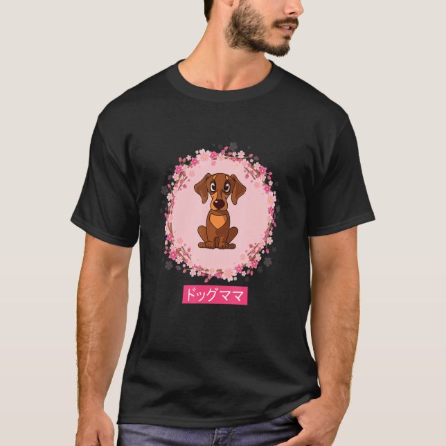 T-shirt Dachshund Chien Japonais Fleur de cerisier Sakura (Devant)