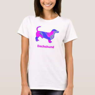 T-shirt Dachshund Chien Silhouette rose chaud et bleu