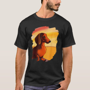 T-shirt Dachshund Chiweenie Wiener Dog Art Sunset Vintage