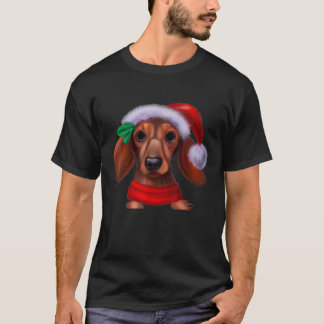 T-shirt Dachshund Chiweenie Wiener Dog Chapeau de Père Noë