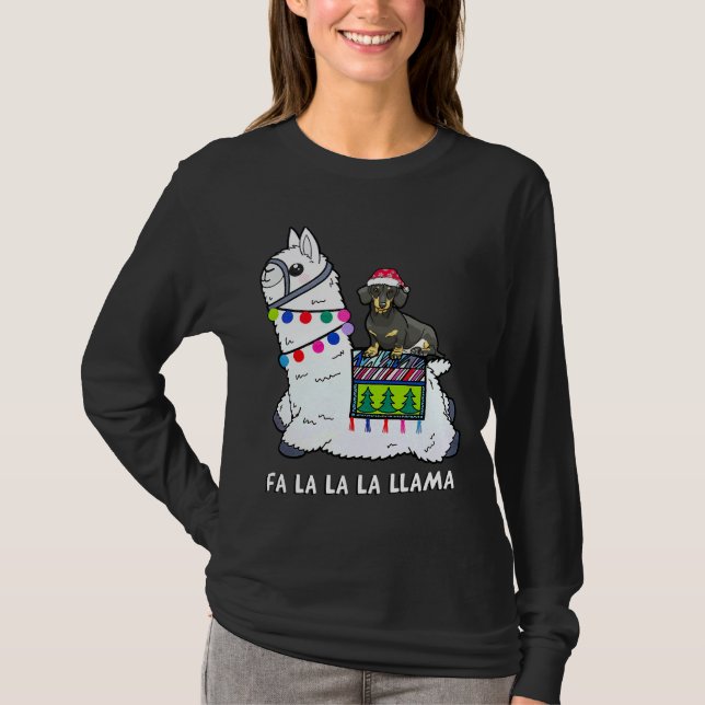 T-shirt Dachshund Christmas Fa La Llama (Devant)