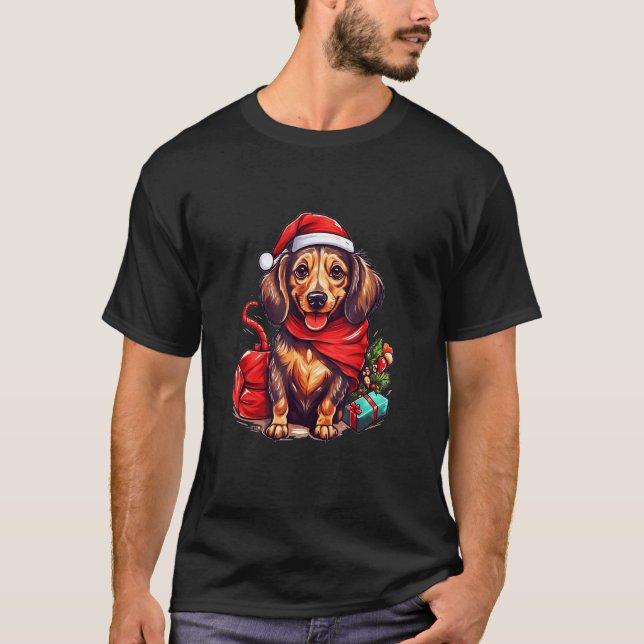 T-shirt Dachshund Christmas Fun Festive Holiday Dog Design (Devant)
