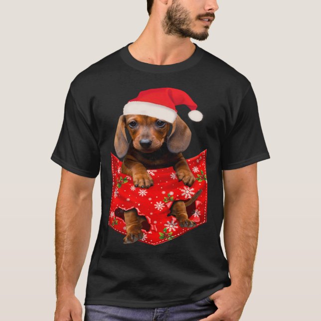 T-shirt Dachshund Christmas Pocket for Wiener Doxie (Devant)