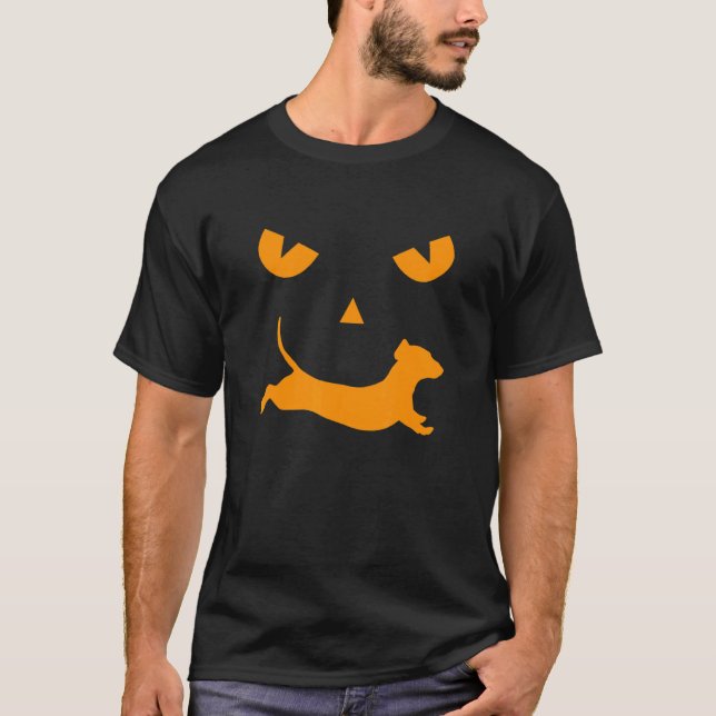 T-shirt Dachshund Citrouille d'Halloween Jack o Lantern (Devant)