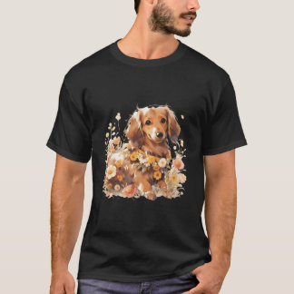 T-shirt Dachshund Couleur Crème En Fleurs - Mini Adorable