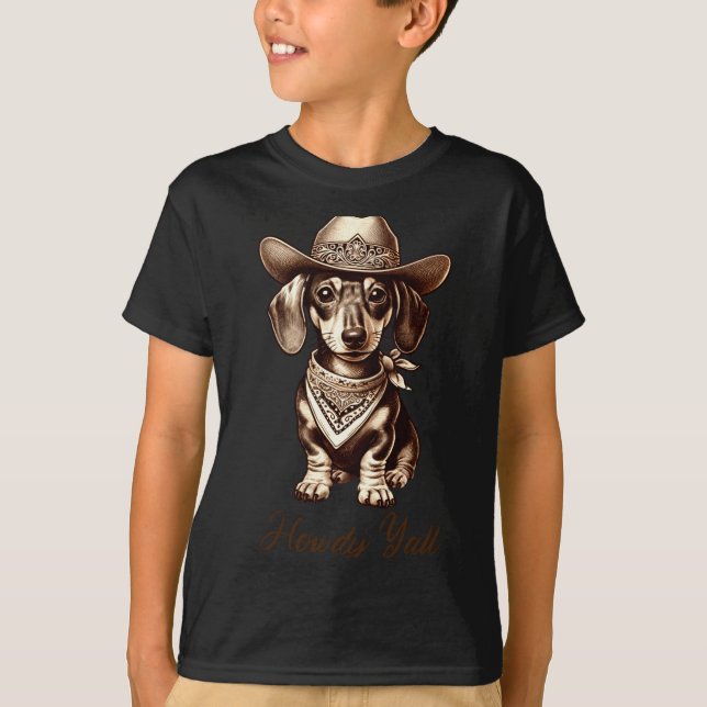 T-shirt Dachshund Cowboy Cute Sausage Dog Cowboy Weiner Pu (Devant)