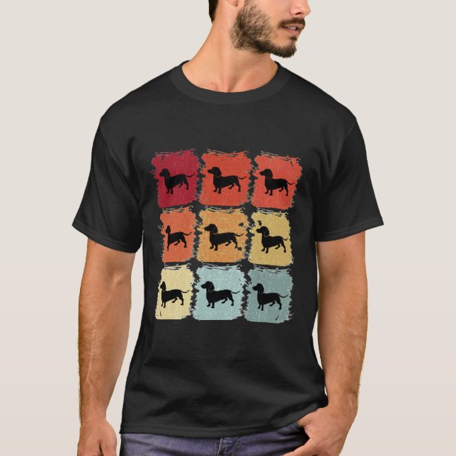 T-shirt Dachshund Dachshund Art Retro (Devant)