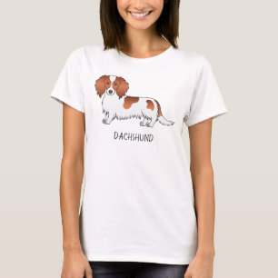 T-shirt Dachshund de bande dessinée à poil long piebalde r