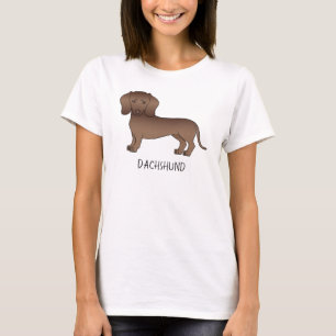 T-shirt Dachshund de dessin animé à poil court au chocolat