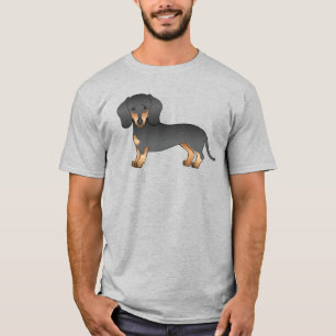 T-shirt Dachshund de dessin animé à poil court noir et feu