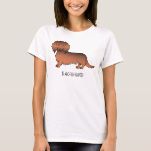 T-shirt Dachshund de dessin animé à poil long rouge sablé
