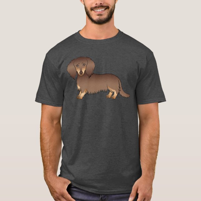 T-shirt Dachshund de dessin animé à poils longs chocolat e (Devant)