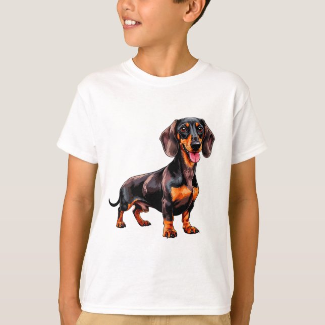 T-shirt Dachshund de dessin animé coloré (Devant)