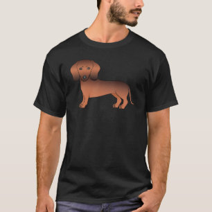 T-shirt Dachshund de dessin animé mignon à poil lisse roug