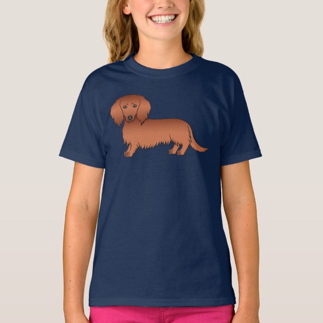 T-shirt Dachshund de dessin animé mignon aux longs cheveux (Devant)