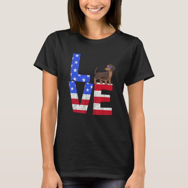 T-shirt Dachshund Dog American Flag Sunglasses 4th of July (Devant)