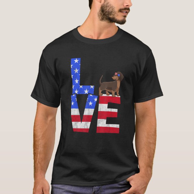 T-shirt Dachshund Dog American Flag Sunglasses 4th of July (Devant)