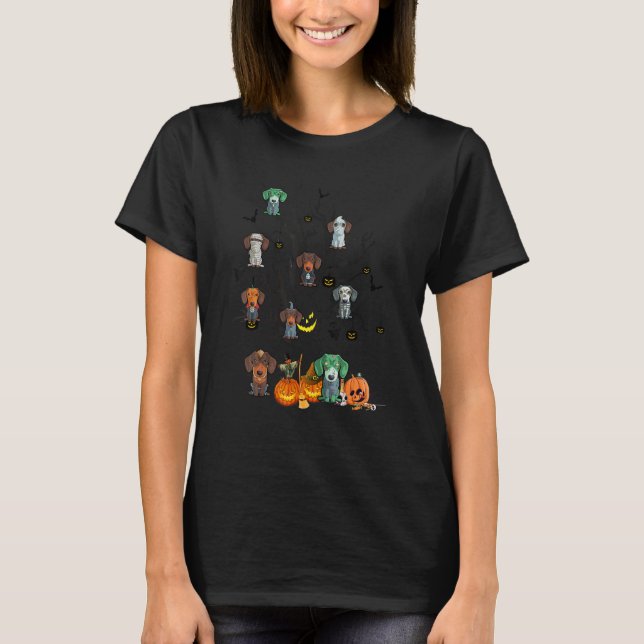 T-shirt Dachshund Dog Happy Halloweiner Halloween Pumpkin  (Devant)