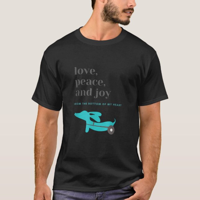 T-shirt Dachshund Dog Mom Dad Christmas Love Peace and Joy (Devant)