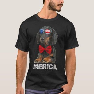 T-shirt Dachshund Drapeau américain 4 juillet quatrième ch