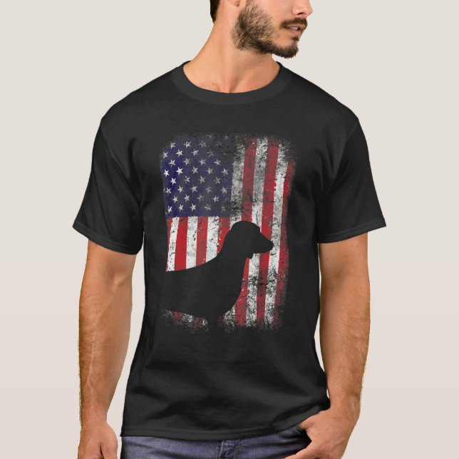 T-shirt Dachshund Drapeau américain Chien patriotique amér (Devant)