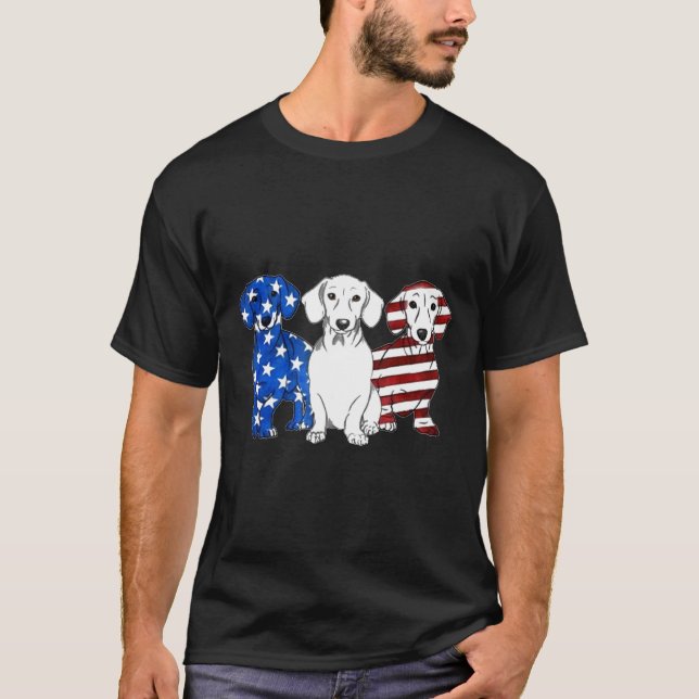 T-shirt Dachshund Drapeau Américain Hommes Femme Pour 4 ju (Devant)