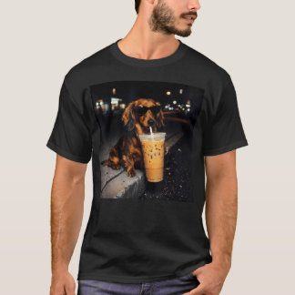 T-shirt Dachshund drôle buvant un café glacé Chien mignon