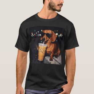 T-shirt Dachshund drôle buvant un café glacé Mème de chien