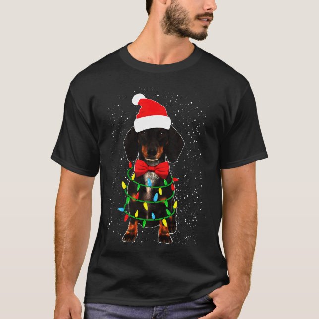T-shirt Dachshund éclaire le chien de Noël (Devant)