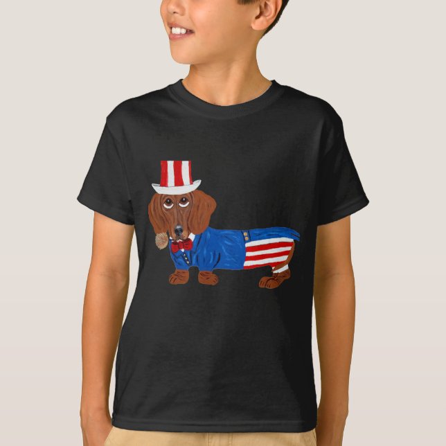 T-shirt Dachshund en costume d'Oncle Sam (Devant)