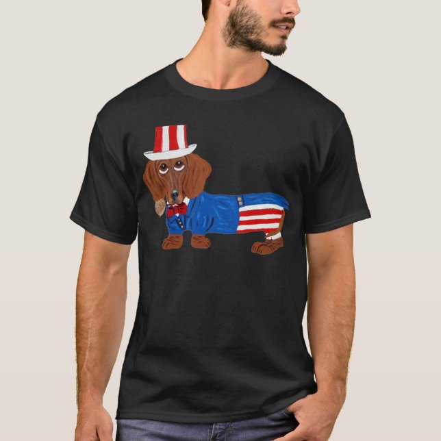 T-shirt Dachshund en costume d'Oncle Sam (Devant)