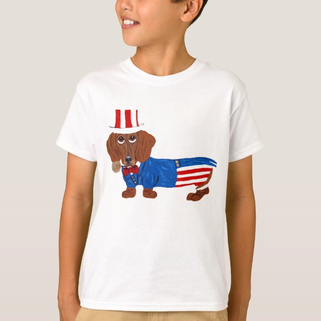 T-shirt Dachshund en costume d'Oncle Sam (Devant)