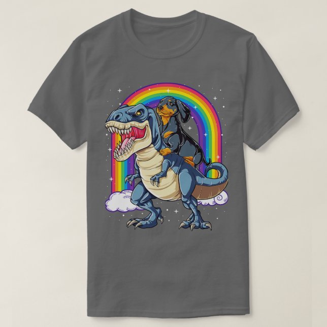 T-shirt Dachshund équitation Dinosaur T rex pour hommes ga (Design devant)
