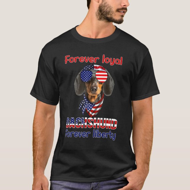 T-shirt Dachshund Forever Loyer Forever Liberty American F (Devant)