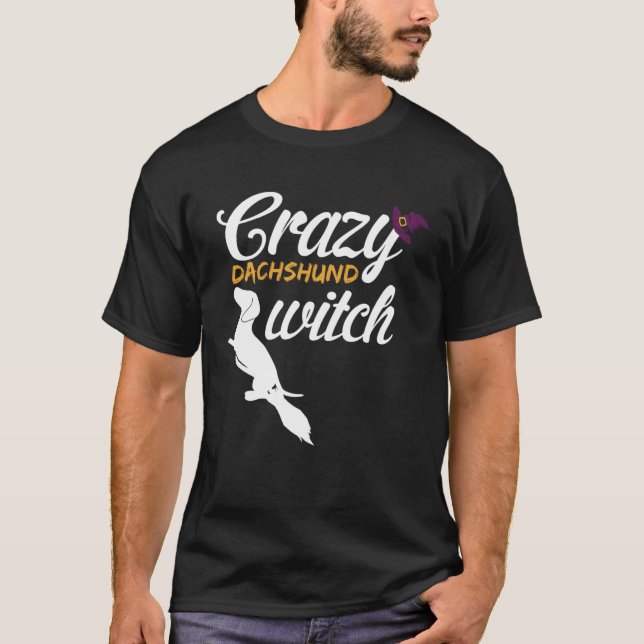 T-shirt Dachshund fou Halloween Chien sorcier (Devant)