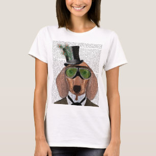 T-shirt Dachshund Green Gogges Top Hat