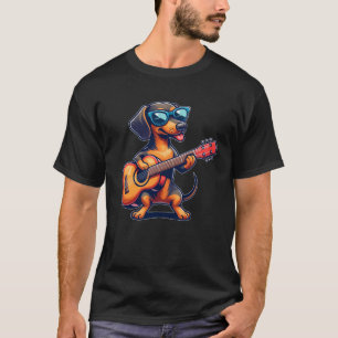 T-shirt Dachshund Guitariste Chien de musique jouant de la