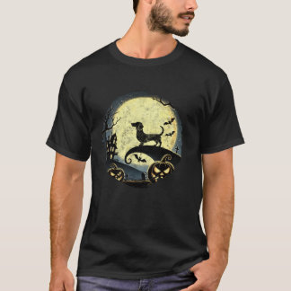 T-shirt Dachshund Halloween Éffrayant Lune Tee Amoureux de