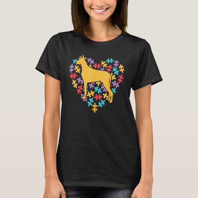 T-shirt Dachshund Heart Puzzle Piece Autism Awareness Mont (Devant)