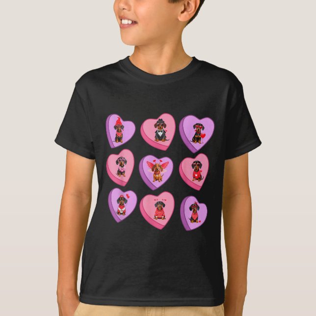 T-shirt Dachshund Hearts Candy Valentines Weiner Dog Pet L (Devant)