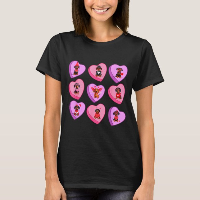 T-shirt Dachshund Hearts Candy Valentines Weiner Dog Pet L (Devant)