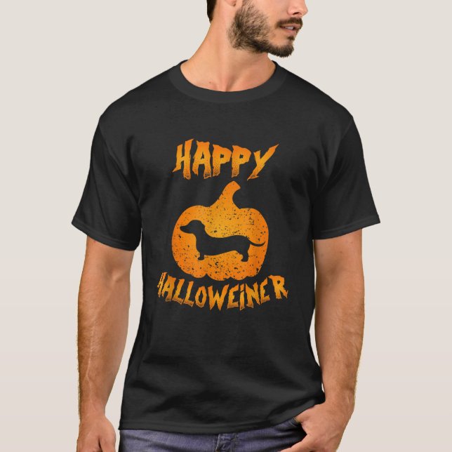 T-shirt Dachshund Joyeux Halloweiner Funny Halloween Pumpk (Devant)